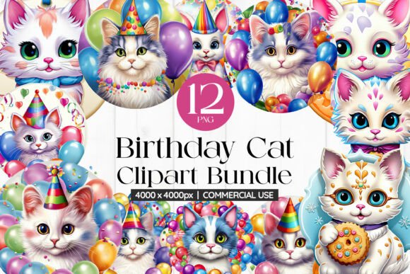 Download Birthday Cat Clipart Bundle - Birthday cat clipart Collection