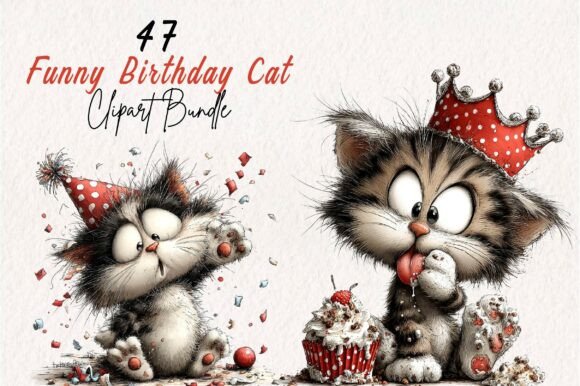 Download Whimsical Funny Birthday Cat Clipart - Birthday cat clipart Collection