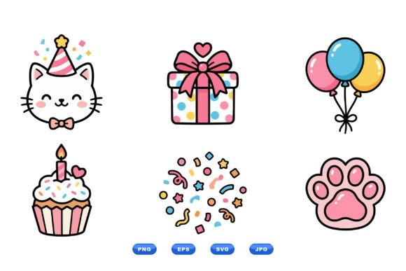 Download Kawaii Birthday Cat Clipart - Birthday cat clipart Collection