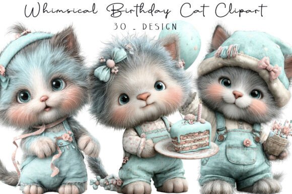 Download Whimsical Birthday Cat Clipart - Birthday cat clipart Collection