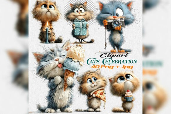 Download Birthday Cat Clipart PNG Party Bundle - Birthday cat clipart Collection