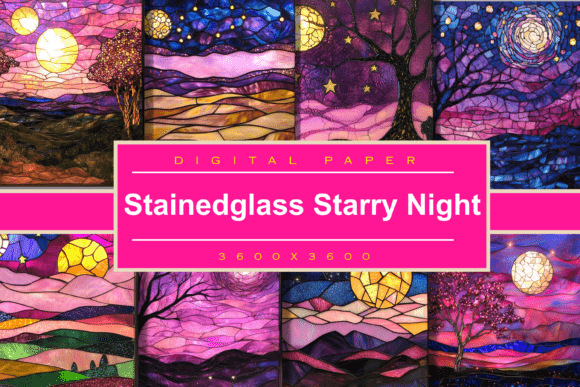 Download Stained Glass Pink Starry Night Sky - Night Collection