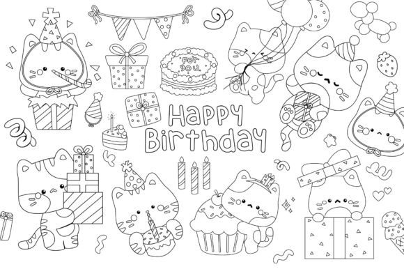 Download Birthday Cat Clipart Coloring - Birthday cat clipart Collection
