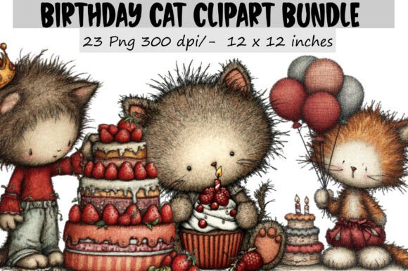 Download Birthday Cat Clipart Bundle - Birthday cat clipart Collection